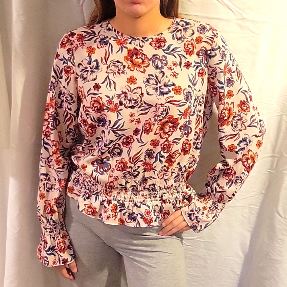 SCRIPTED FLORAL LONG SLEEVE Blouse Saks